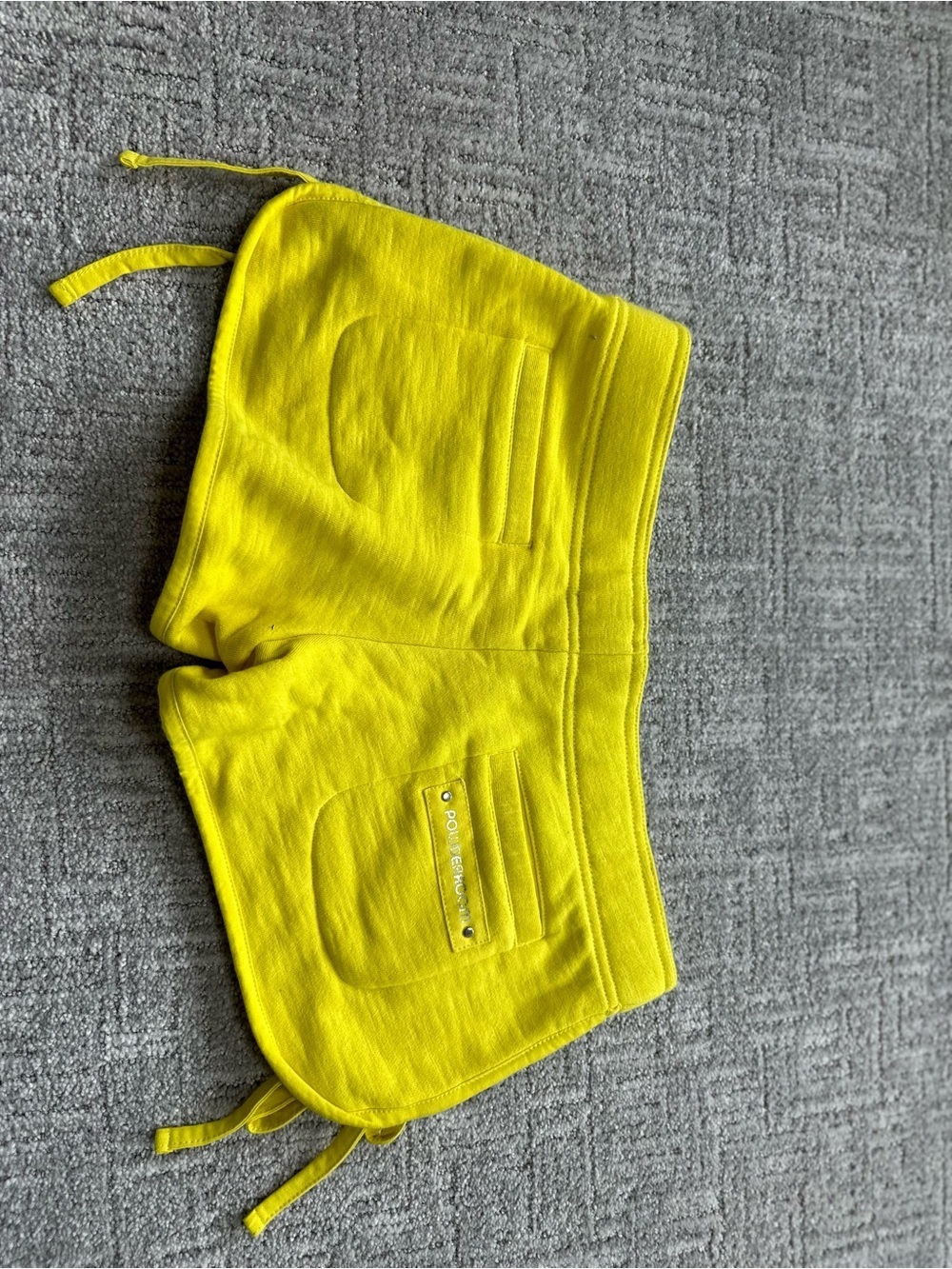 Powder Room Bright Yellow Drawstring Shorts Small Fleece Lined Cotton Blend Y2K - Picture 6 of 11